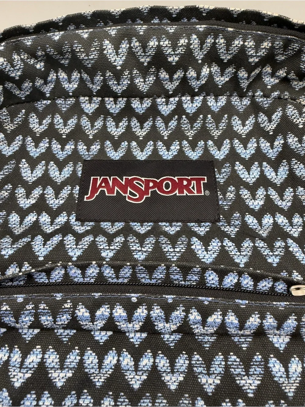 Jansport Originals Blue Heart Print Backpack Faux Suede Bottom Book Bag